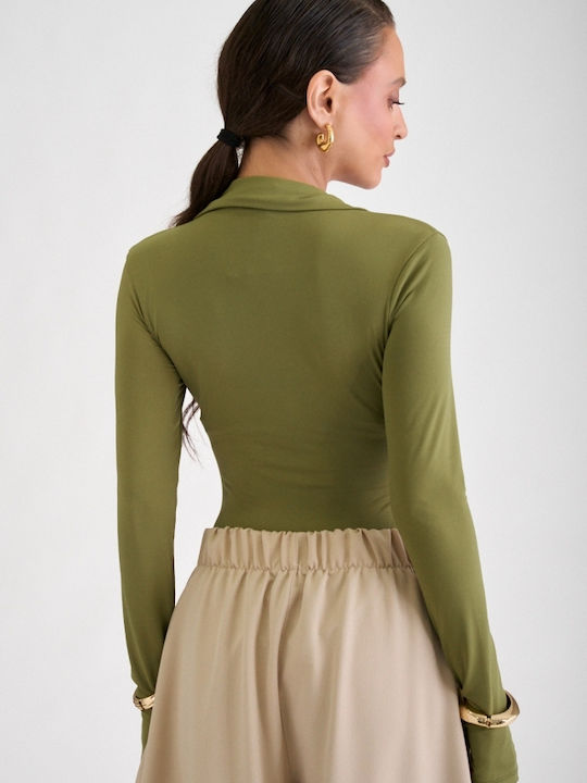 Decoro Damen-Bodysuit mit Knöpfen Lime
