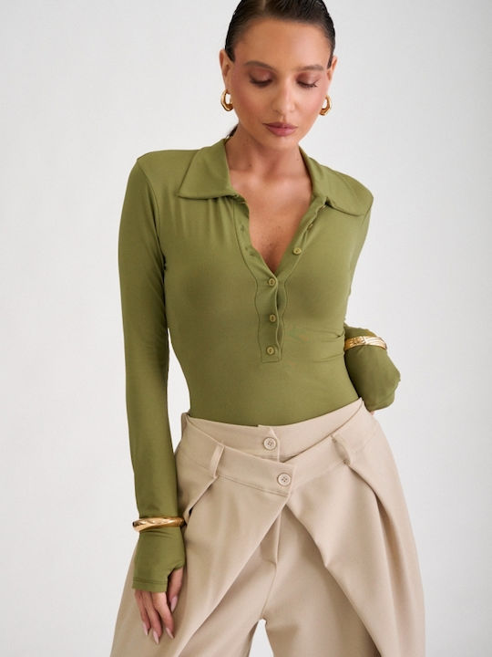Decoro Damen-Bodysuit mit Knöpfen Lime