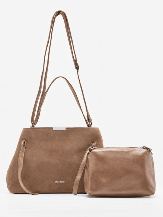 Leather Women's Handbag Crossbody Beige