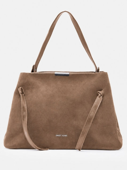 Leather Women's Handbag Crossbody Beige