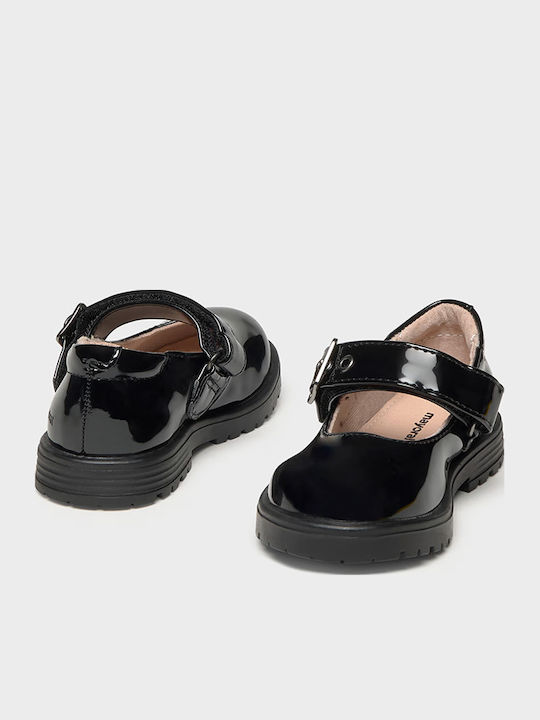 Kids Anatomic Ballerinas with Hook & Loop Closure Patent Leather Black