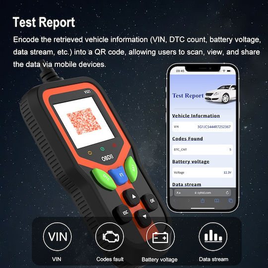 Techstar V321 Obd2 Car Diagnostic Tester Advanced Functions Battery Test Engine Error Read Clear Data Stream O2 Sensor Detection Qr Report Color Screen