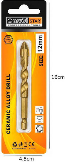 Uruisi Star Drill with Hexagon Shank for Glass Tiles and Metal 12mm 45x160mm