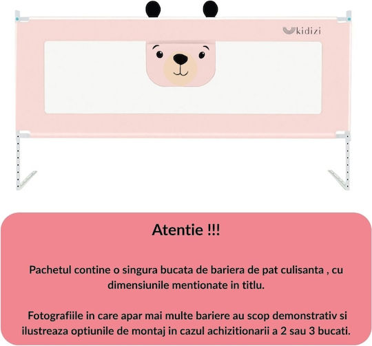 Kidizi Bară de Protecție pentru Pat Pliabilă din Material Textil în Culoare Roz 140cm
