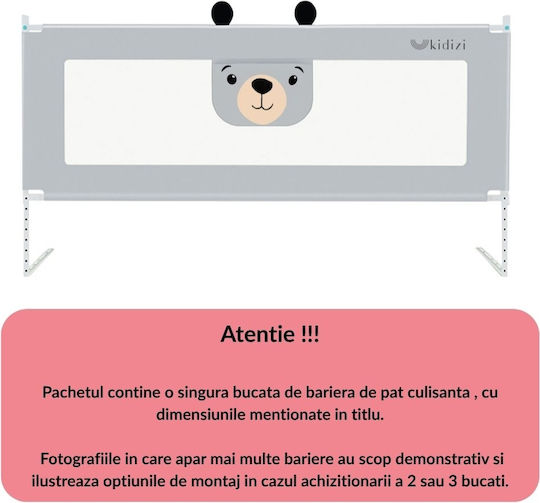 Kidizi Bară de Protecție pentru Pat Pliabilă din Material Textil în Culoare Gri 160 cm