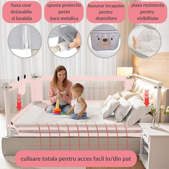 Kidizi Bară de Protecție pentru Pat Pliabilă din Material Textil în Culoare Roz 140cm