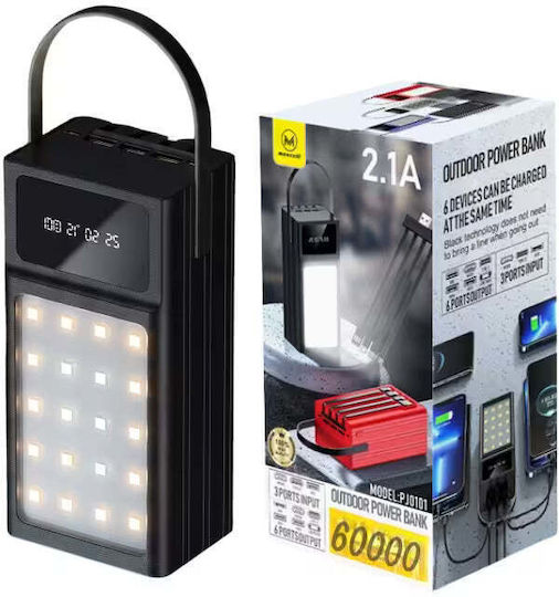 Externe Powerbank Batterie – 2.1A 6 Ausgangsports 24 LED Taschenlampe Digitalanzeige