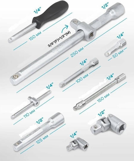 KingTul Ключ с тресчотка и вложки 1\2" & 1\4" 94бр