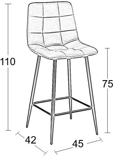 Barhocker mit Rückenlehne Gepolstert mit Samt Nora Grau 45x42x75cm