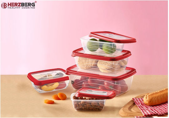 Herzberg Microwave Plastic Lunch Box Red 5pcs