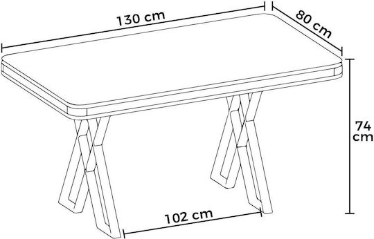 Vals Dining Table with Marble Surface White-Gold 130x80x74cm