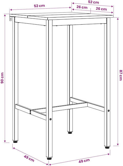Quadratischer Bar-Tisch Aus Holz Mit Metallrahmen Gebeiztes Holz 52x52x90cm