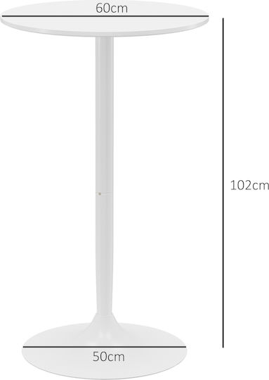 Round Bar Table Wooden with Metal Frame White 60x60x102cm