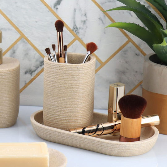 Bathroom Cup Polyresin Striped Light Brown