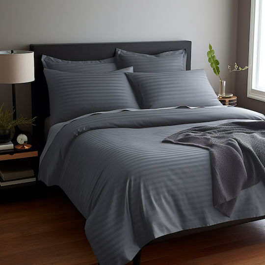 Satin-Baumwoll-Kissenbezug Gestreift Anthrazit/50x60