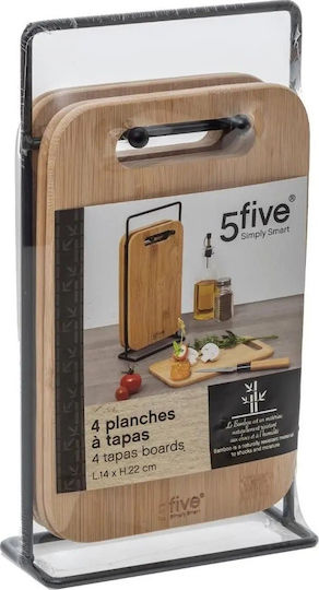 5Five Rectangular Bamboo Chopping Board Set Brown 14x22cm 4pcs