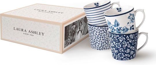 Laura Ashley Κούπα Κεραμική Μπλε 320ml 4τμχ