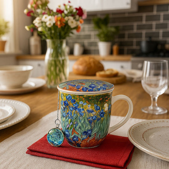 Mug 400ml Lid Tea Filter Box Duo Van Gogh Irises