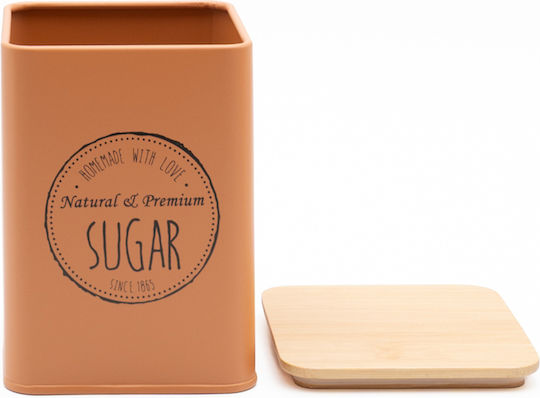 Set of 3 Metallic Jars Coffee – Sugar – Tea 10x10x13 Bamboo Lids Sidirela Orange E-0038-2