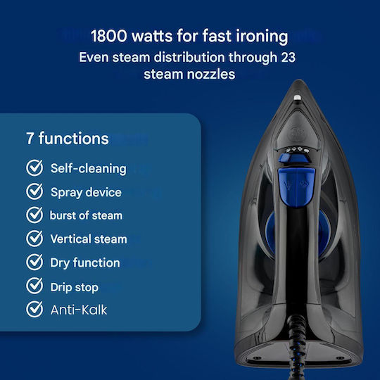 Clatronic DB 3703 Steam Iron 1800W with Stainless Steel Plate and Continuous Steam Supply 25g/min