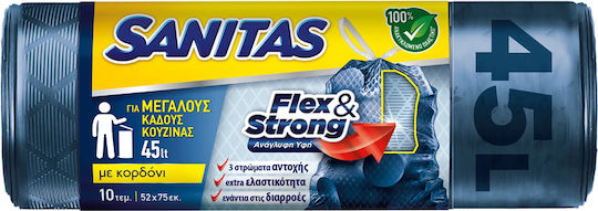 Sanitas Trash Bags Capacity 42lt with Drawstring Flex & Strong 52x75cm 10pcs Blue