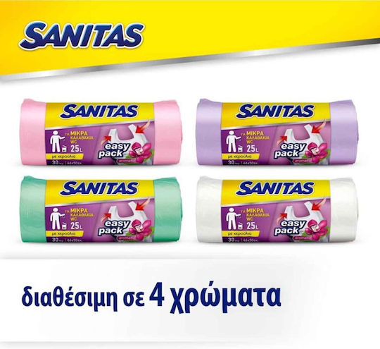 Sanitas Αρωματικές Σακούλες Απορριμάτων με Χερούλια Easy Pack 46x50см 30бр Розов