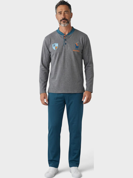 Ανδρική Πιτζάμα Collection Polo Φούτερ 65% Βαμβάκι Ελληνικής Κατασκευής Ανθρακί Cl2720-2-ανθρακί