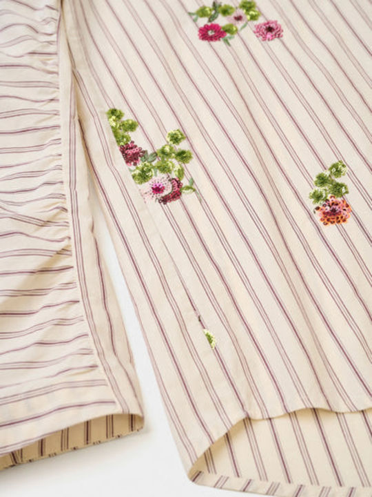 Long Sleeve Women's Shirt Beige Striped