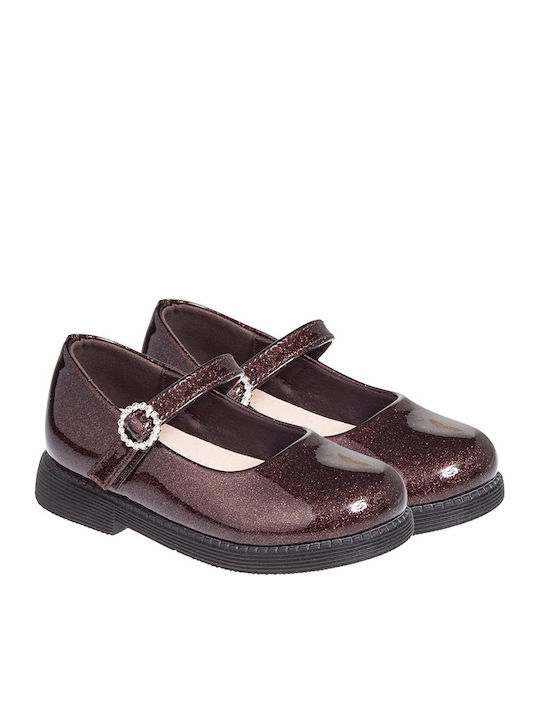 Kids Ballerinas with Hoop & Loop Closure Patent Leather Brown