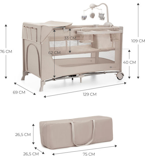 Kinderkraft Joy2 Laufstall 2 Ebenen mit Matratze Beige 129x73cm