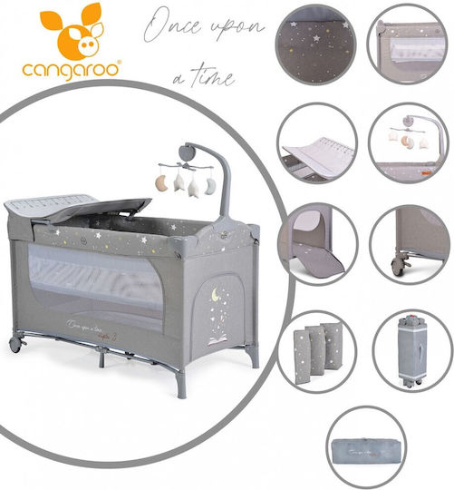 Cangaroo Once Upon A Time Playpen 3 Levels with Changing Table & Mattress Gray 125x62cm