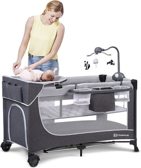 Kinderkraft Leody Laufstall 2 Ebenen mit Wickeltisch & Matratze Gray 126x65cm