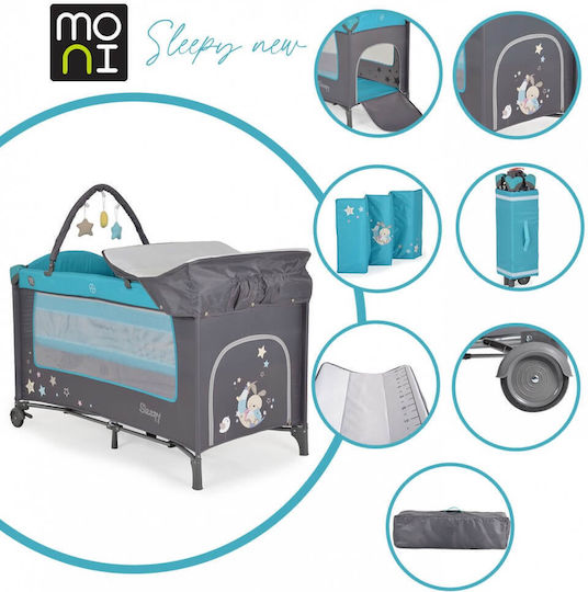 Moni Sleepy Playpen 2 Levels with Changing Table & Mattress Turquoise 120x60cm