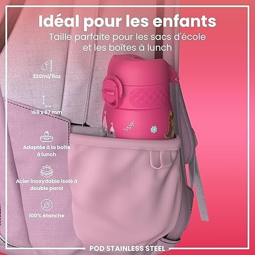 Ion8 Kids Thermos Water Bottle Fuchsia 320ml