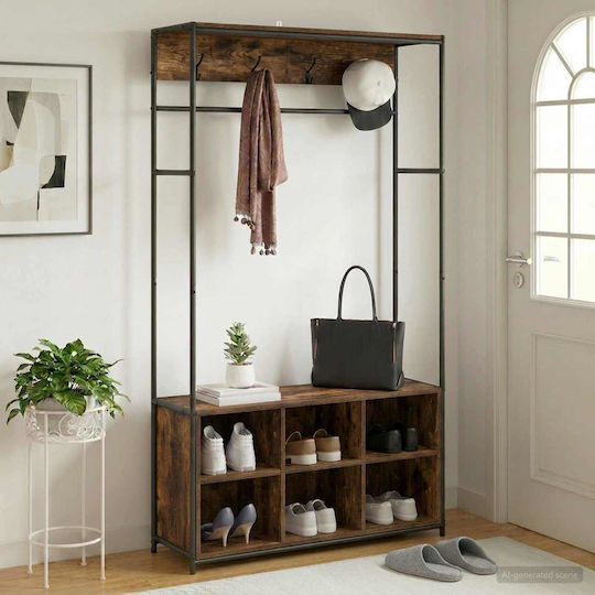 vidaXL Flurmöbel & Aufbewahrung mit Kleiderständer / Schuhregal & Bank Kaffeebraunes Eichenholz 100x32x180.5cm vidaXL Flurmöbel & Aufbewahrung mit Kleiderständer / Schuhregal & Bank Kaffeebraunes Eichenholz 100x32x180.5cm