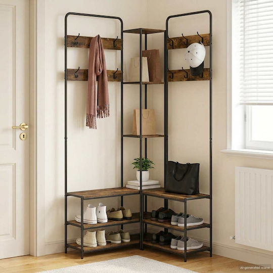 vidaXL Flurmöbel & Aufbewahrung mit Kleiderständer / Schuhregal & Bank Kaffeebraun Holz Eiche 143x30x199.5cm vidaXL Flurmöbel & Aufbewahrung mit Kleiderständer / Schuhregal & Bank Kaffeebraun Holz Eiche 143x30x199.5cm