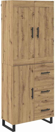 Standvitrine fürs Wohnzimmer aus Spanplatte in Artisan-Eiche 69,5x34x180 cm