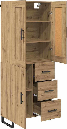 Standvitrine fürs Wohnzimmer aus Spanplatte in Artisan-Eiche 69,5x34x180 cm