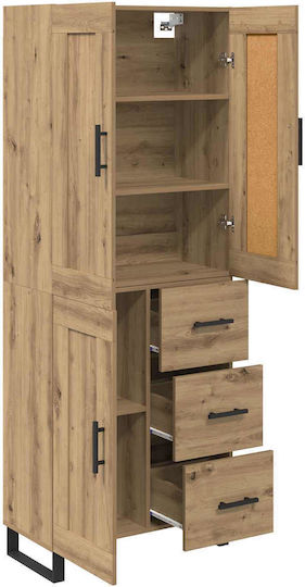 Highboard Wohnzimmerschrank aus Spanplatte Artisan-Eiche 69,5 x 34 x 180 cm