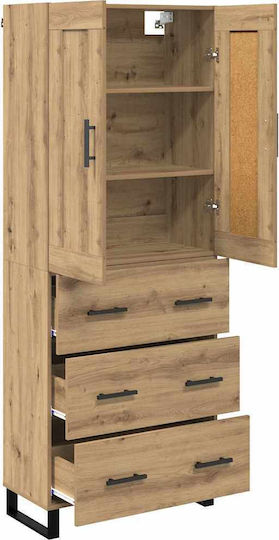 Highboard, Dulap de Sufragerie de Pardoseală din Placă Aglomerată, Stejar Artisan, 69,5x34x180 cm,