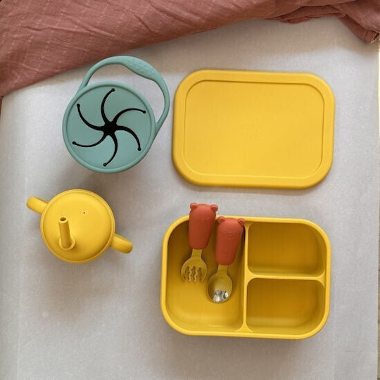 Nok Nok Kids' Food Container Made of Silicone 0.8 Litre Lunchbox 3 Divided Curry