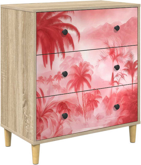 Aachen Wooden Chest of Drawers with 3 Drawers Pink 66x36.5x75cm