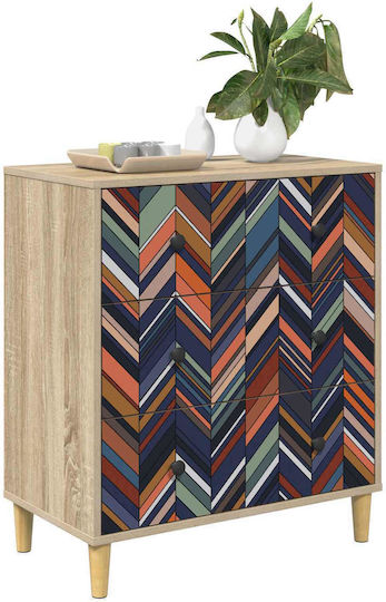 Kommode Schlafzimmer Holz Ommen mit 3 Schubladen Geometrisches Design 66x36.5x75cm