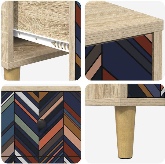 Kommode Schlafzimmer Holz Ommen mit 3 Schubladen Geometrisches Design 66x36.5x75cm