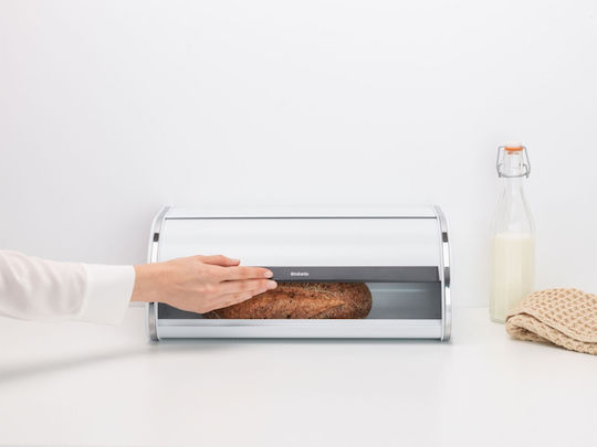 Brabantia Roll Top Bread Bin Bread Box with Lid Inox White 44.7x26.8x17.3cm