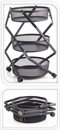 Trolley de bucătărie metalic cu 3 niveluri negru 37cm