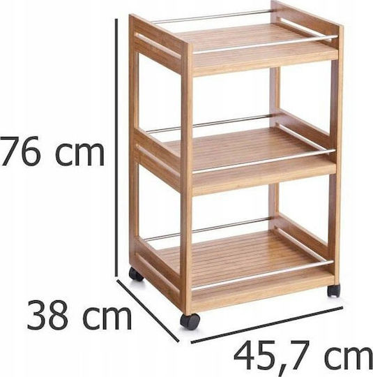 Кухненско Тролей Дървено 3 Места Сребрист 45.5x38x76см