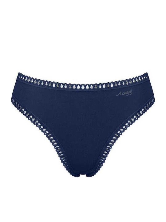 Βαμβακερά Ψηλόμεσα Γυναικεία Slip 3Pack με Δαντέλα Πετρόλ