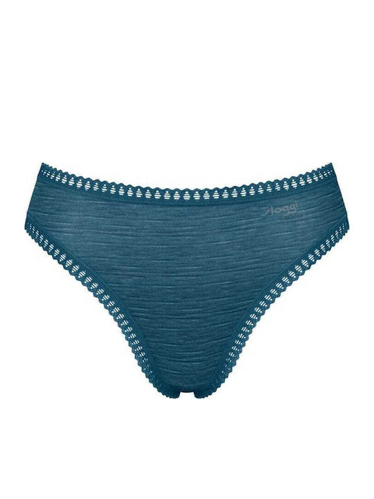 Βαμβακερά Ψηλόμεσα Γυναικεία Slip 3Pack με Δαντέλα Πετρόλ