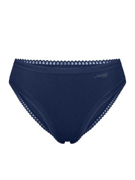 Βαμβακερά Ψηλόμεσα Γυναικεία Slip 3Pack με Δαντέλα Πετρόλ